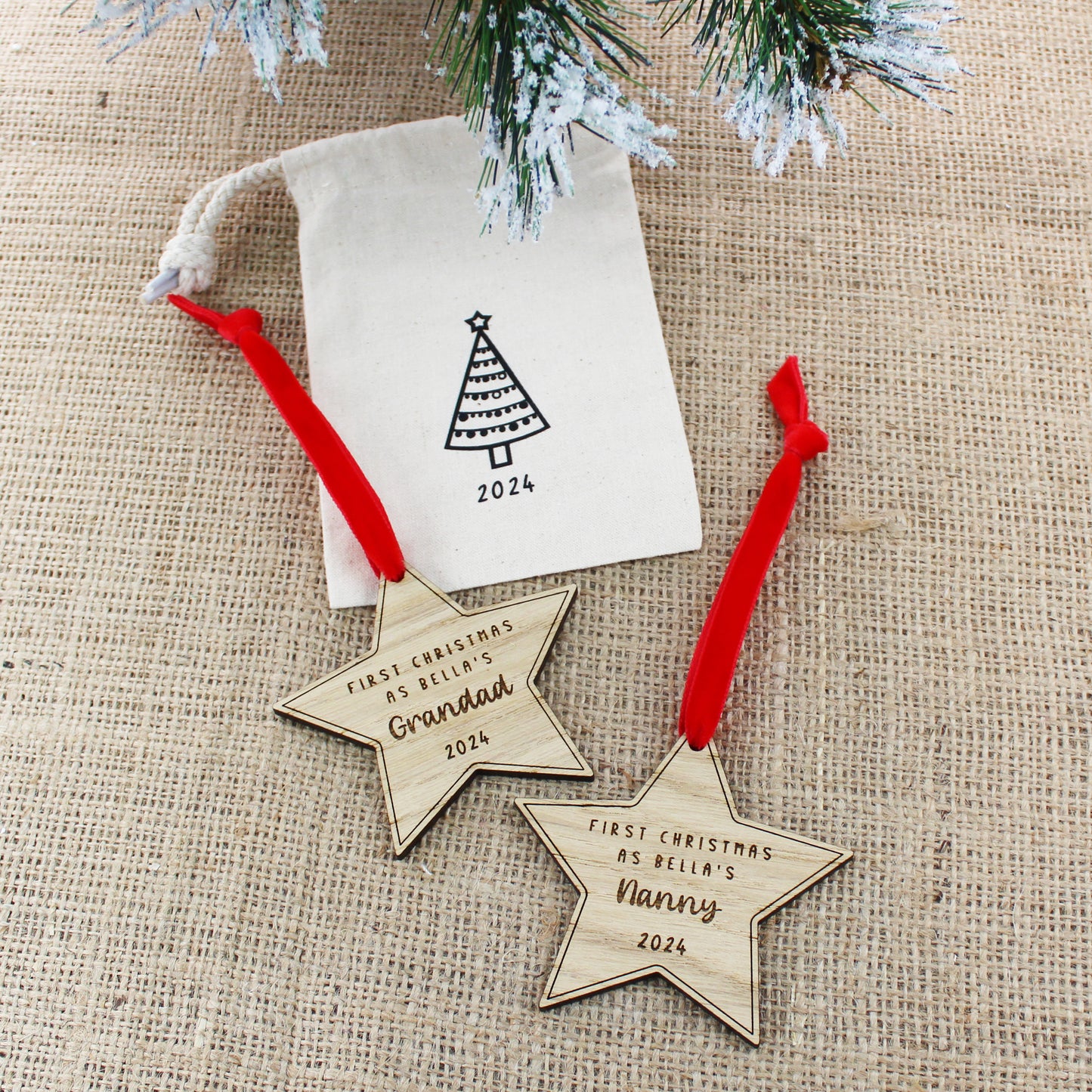 First Christmas As Grandparents Personalised Wooden Star Christmas Decorations