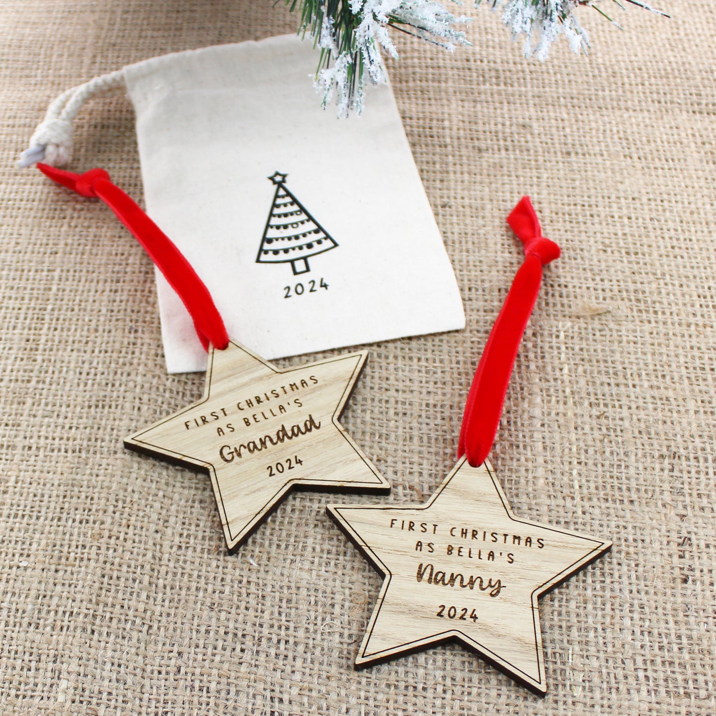 First Christmas As Grandparents Personalised Wooden Star Christmas Decorations
