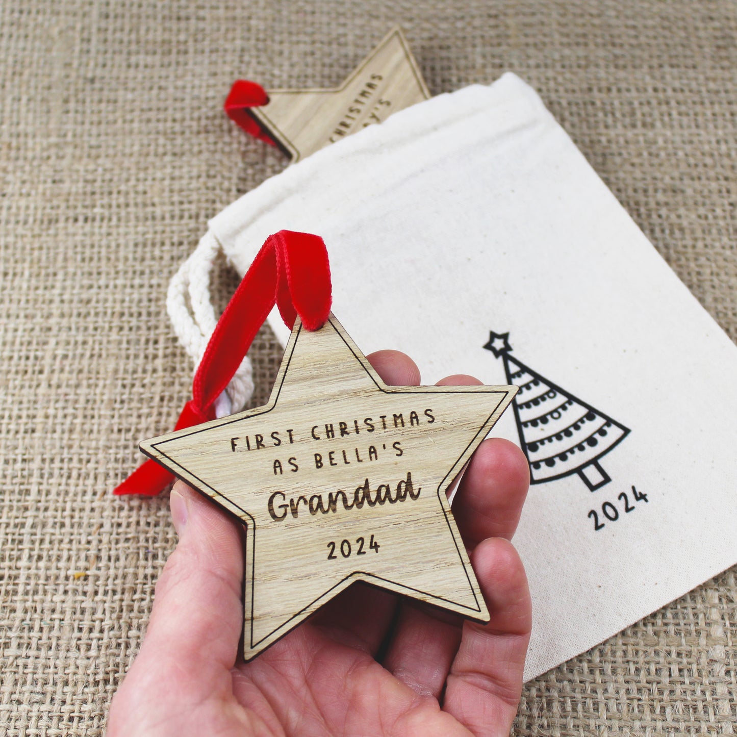 First Christmas As Grandparents Personalised Wooden Star Christmas Decorations