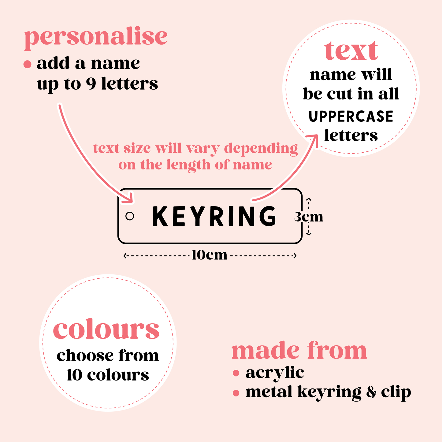 Pastel Acrylic Personalised Name Keyring