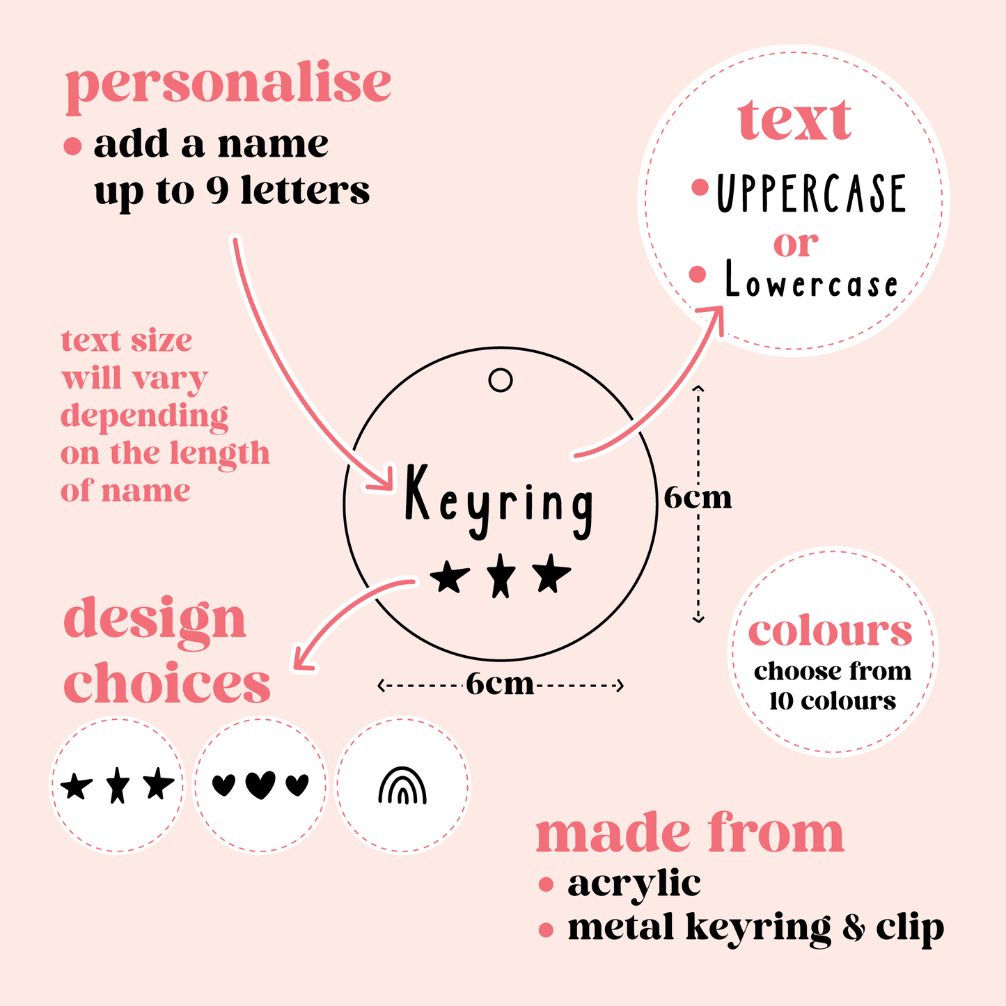 Round Acrylic Personalised Name Keyring