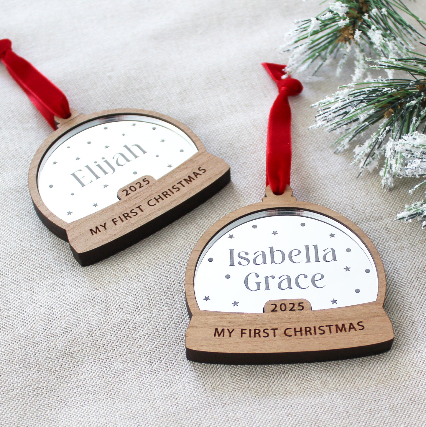 My First Christmas Personalised Name Snow Globe Style Bauble