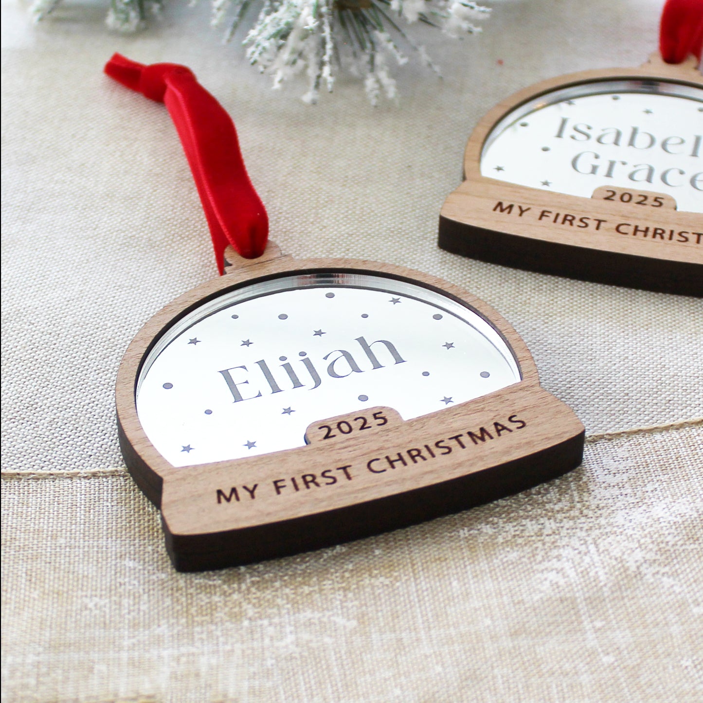 My First Christmas Personalised Name Snow Globe Style Bauble