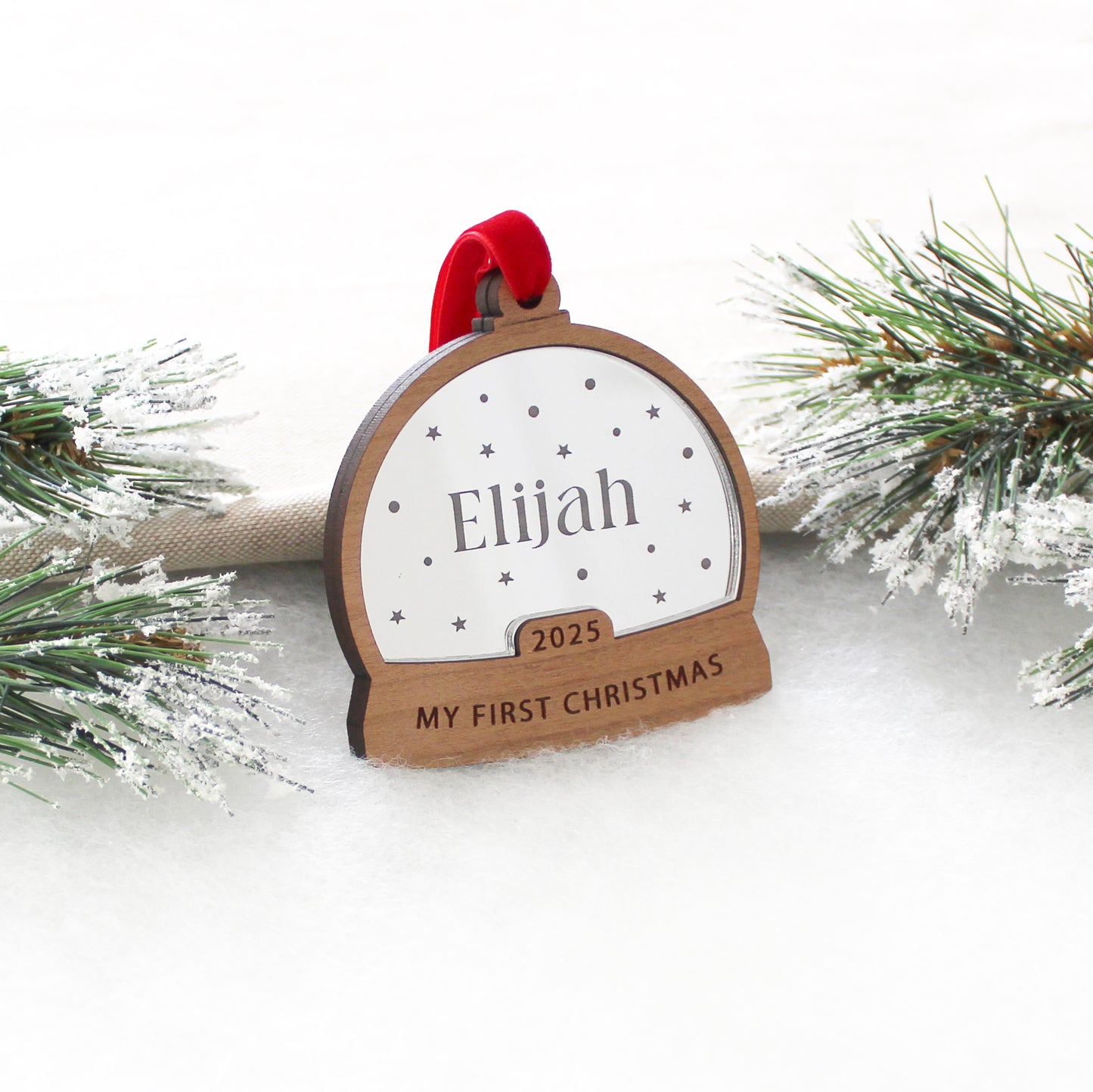 My First Christmas Personalised Name Snow Globe Style Bauble
