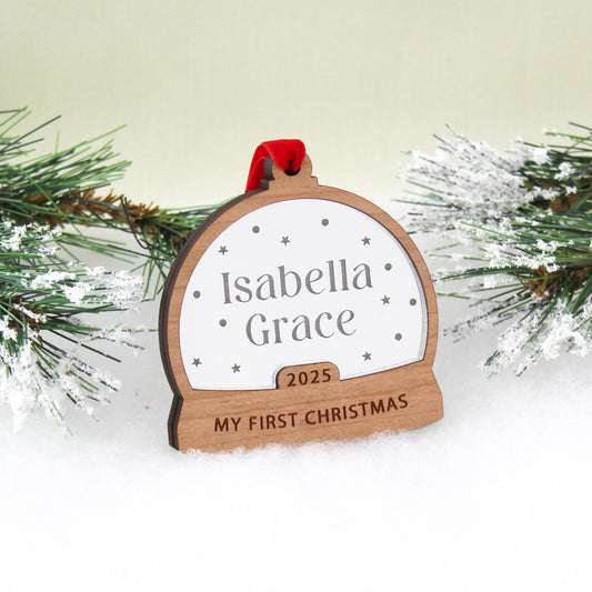 My First Christmas Personalised Name Snow Globe Style Bauble