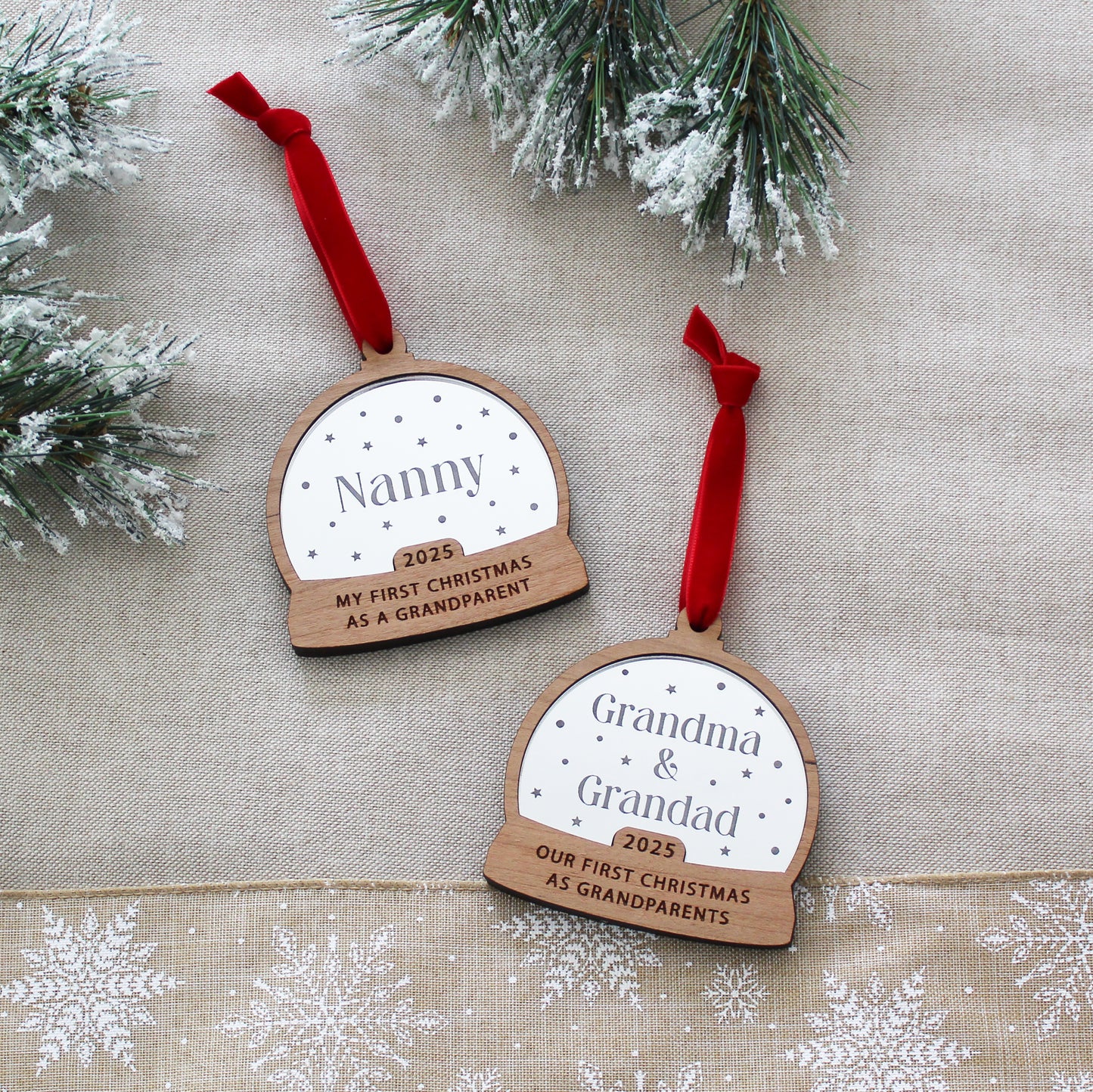 First Christmas As Grandparents Personalised Name Snow Globe Style Bauble
