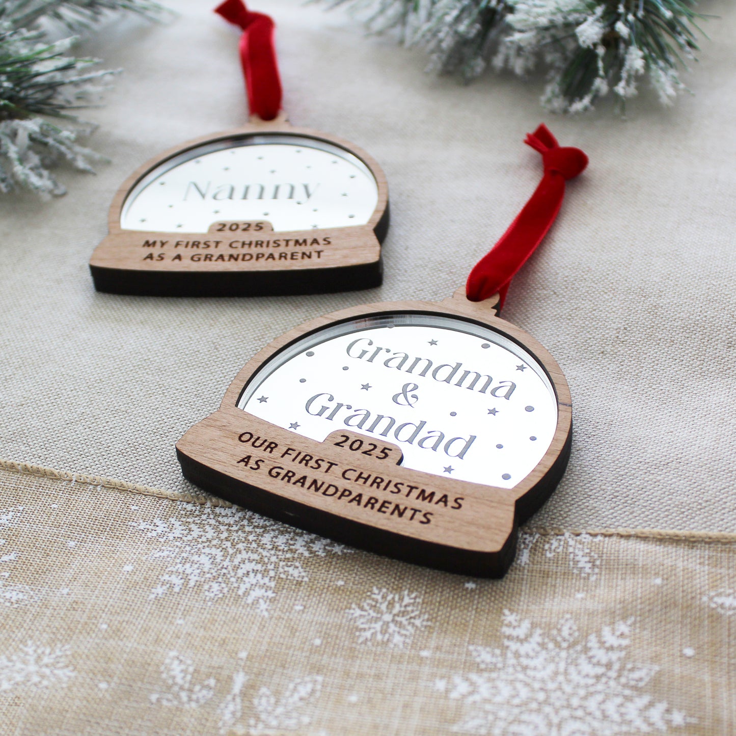 First Christmas As Grandparents Personalised Name Snow Globe Style Bauble