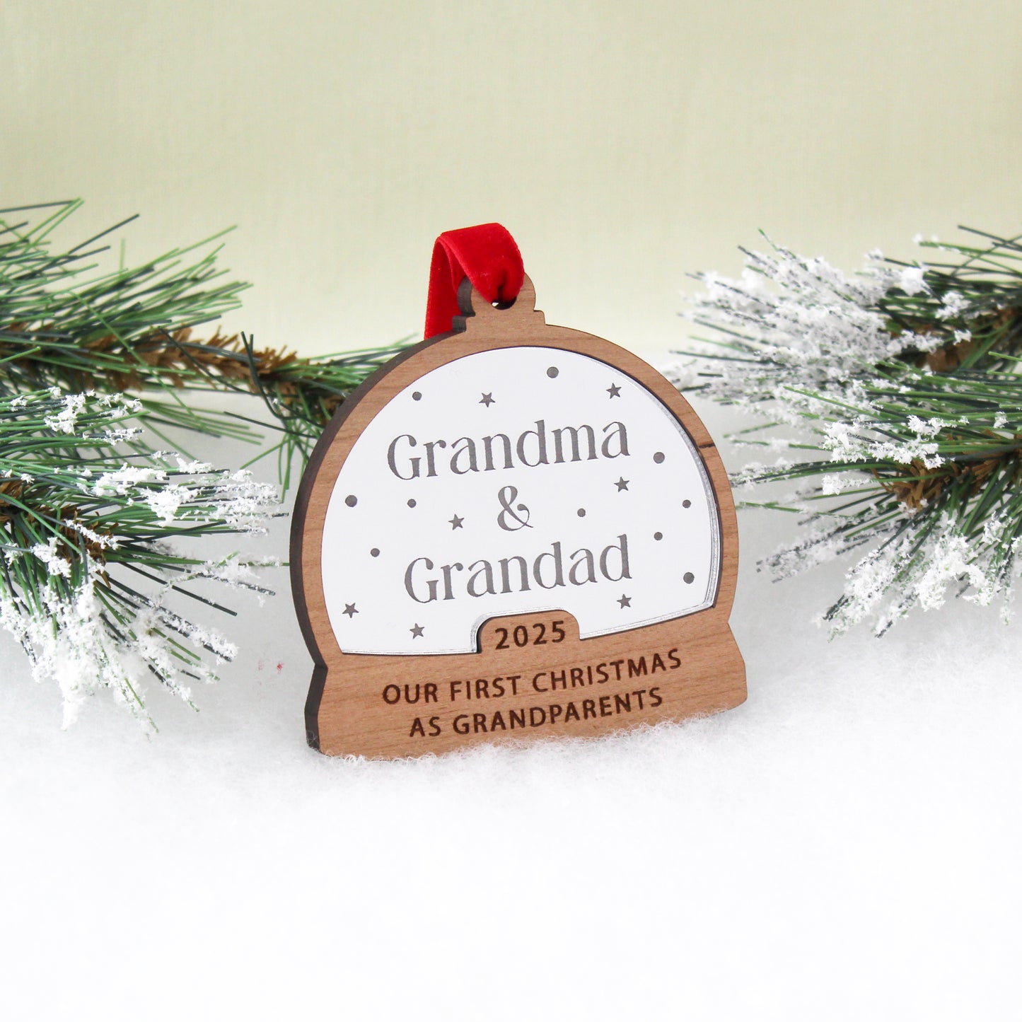 First Christmas As Grandparents Personalised Name Snow Globe Style Bauble