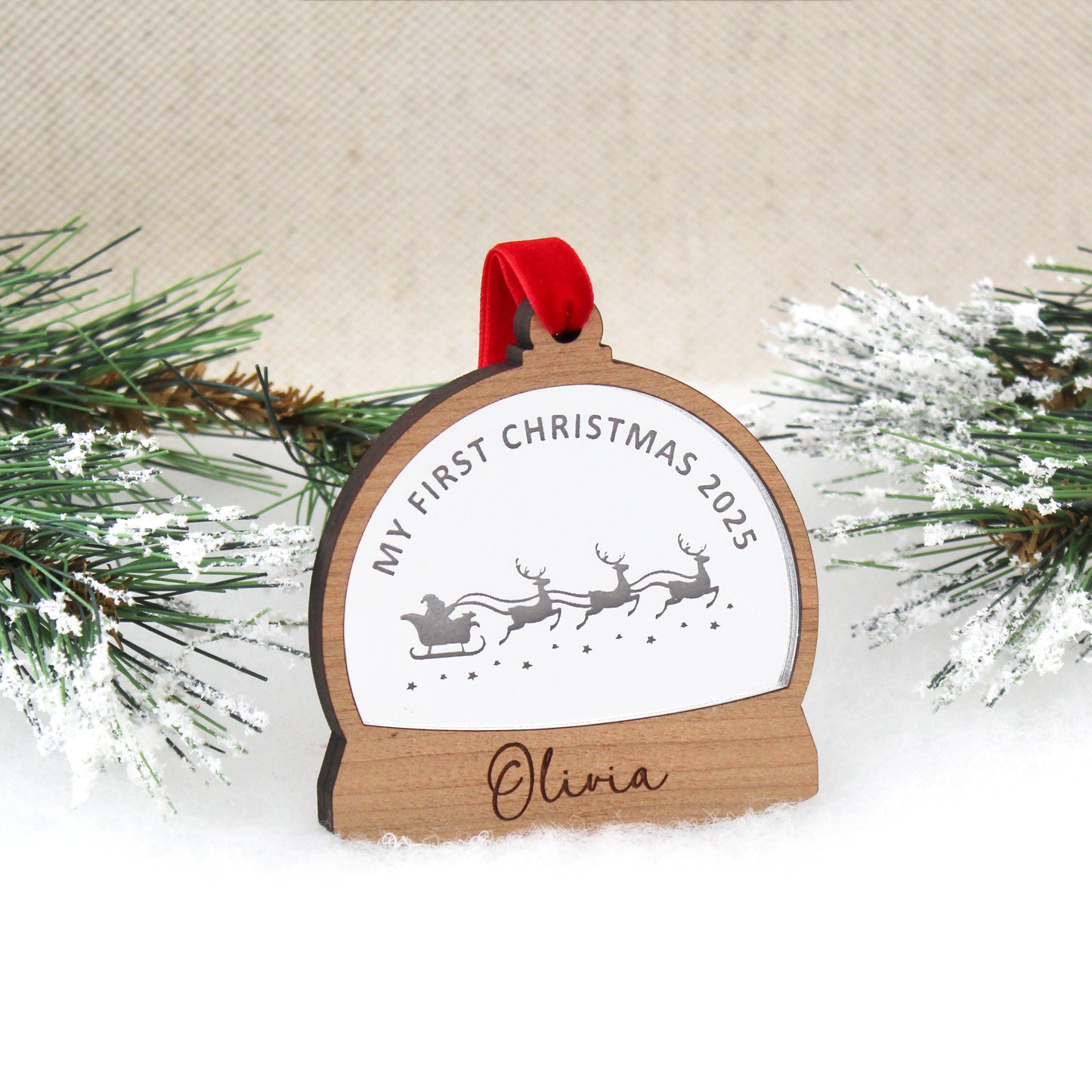 Baby's First Christmas Snow Globe Style Personalised Bauble