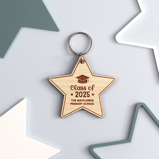 School Class of 2025 Wooden Star Keyring