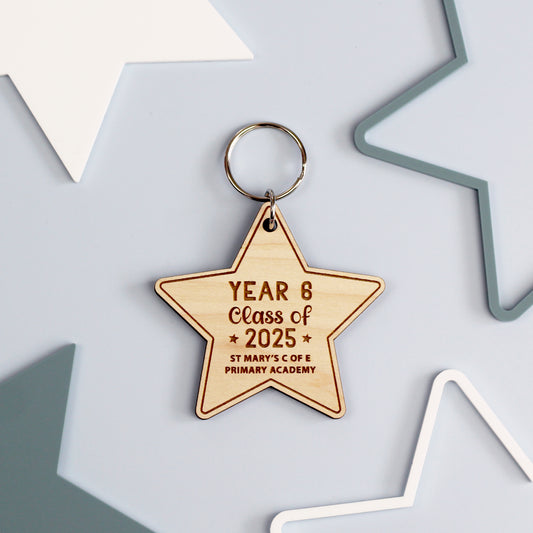 Year 6 Leavers Wooden Star Keyring