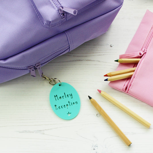 Personalised School Name Tag Acrylic Keyring
