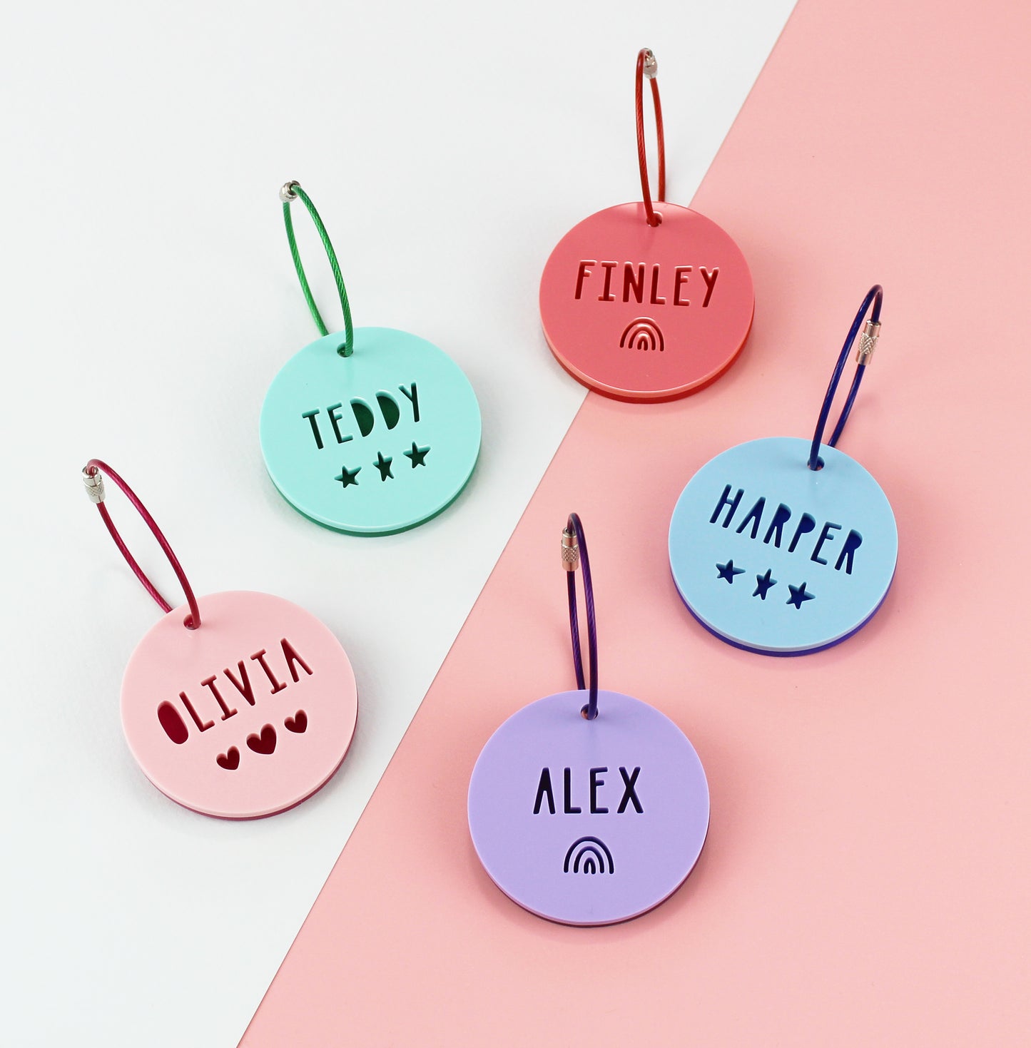 Two Tone Round Personalised Name School Bag Tag
