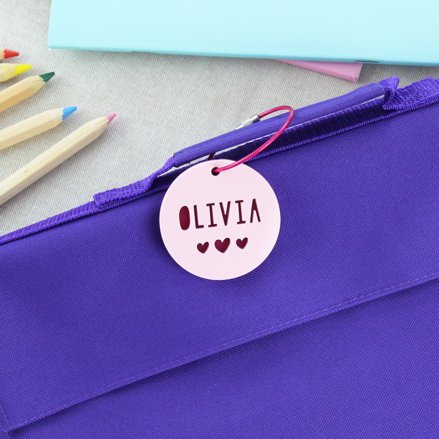 Two Tone Round Personalised Name School Bag Tag