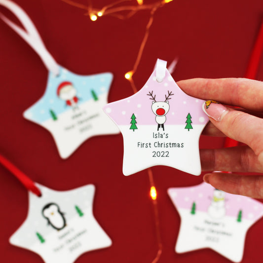Santa and Friends Baby's First Christmas Star Decoration
