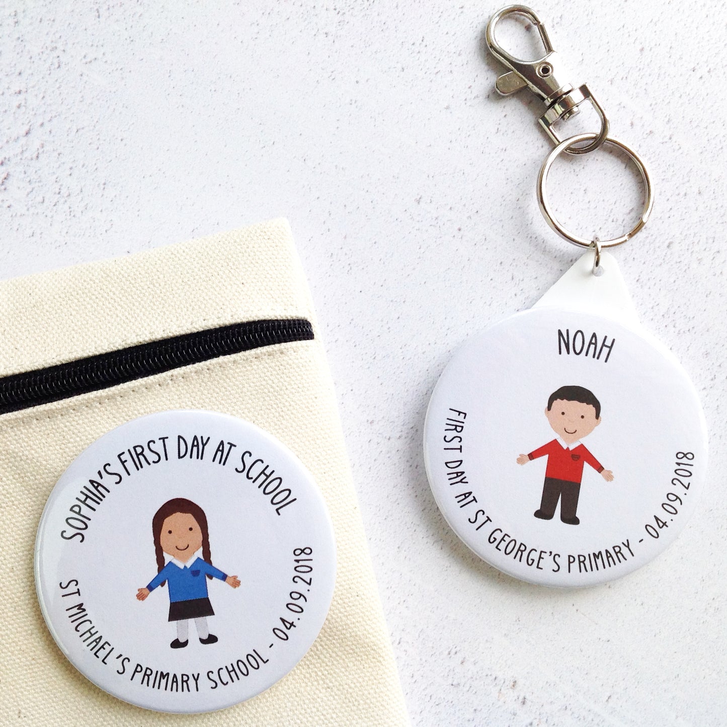 First Day At School Badge or Keyring