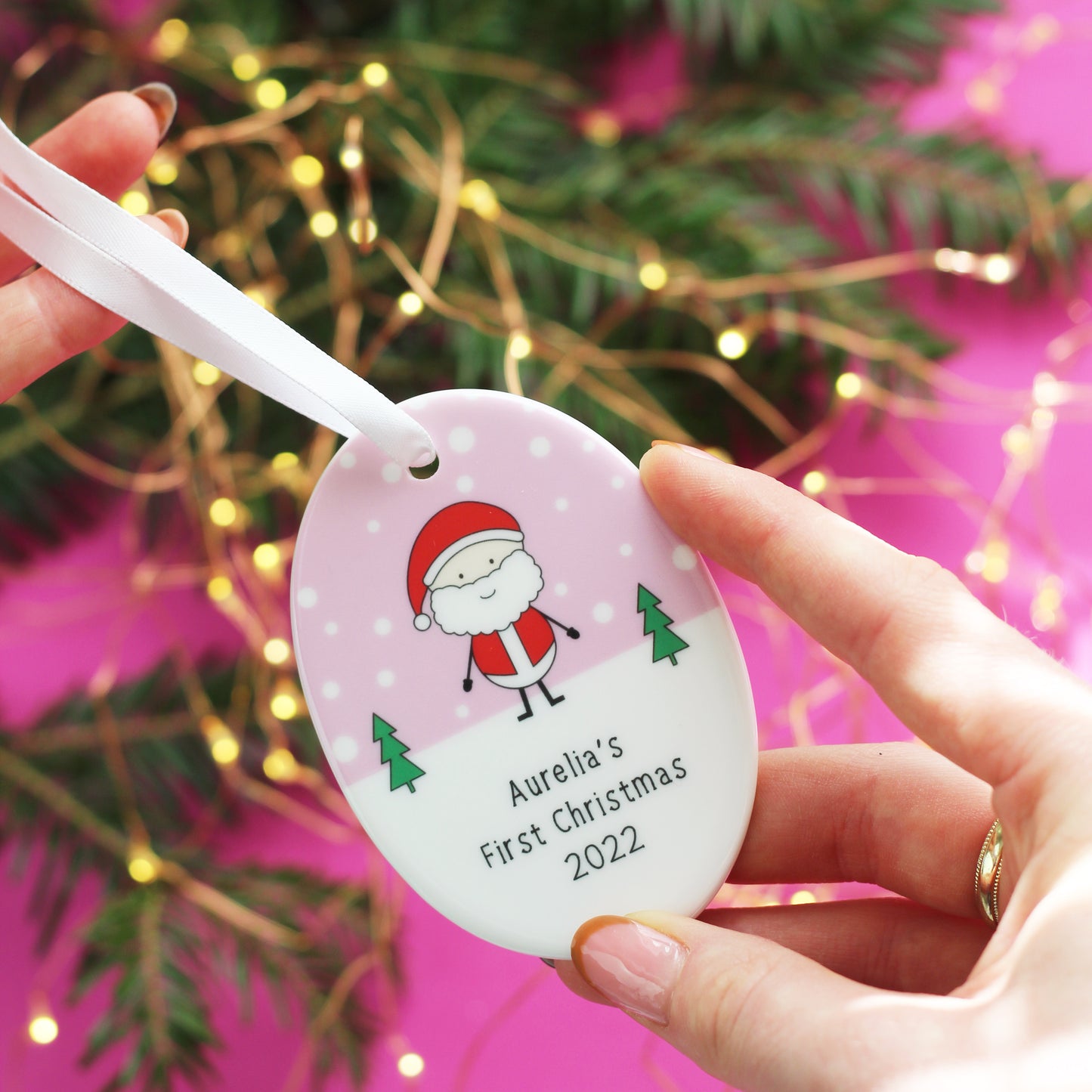 Santa and Friends Baby's First Christmas Oval Decoration