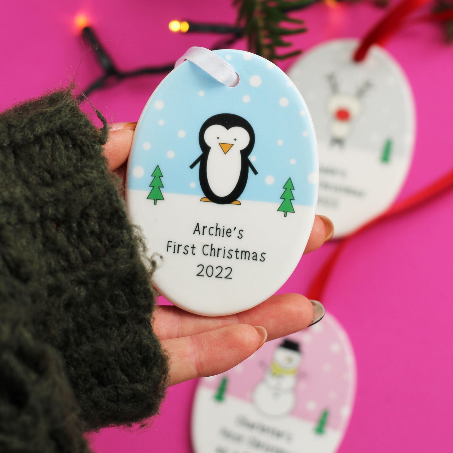 Santa and Friends Baby's First Christmas Oval Decoration