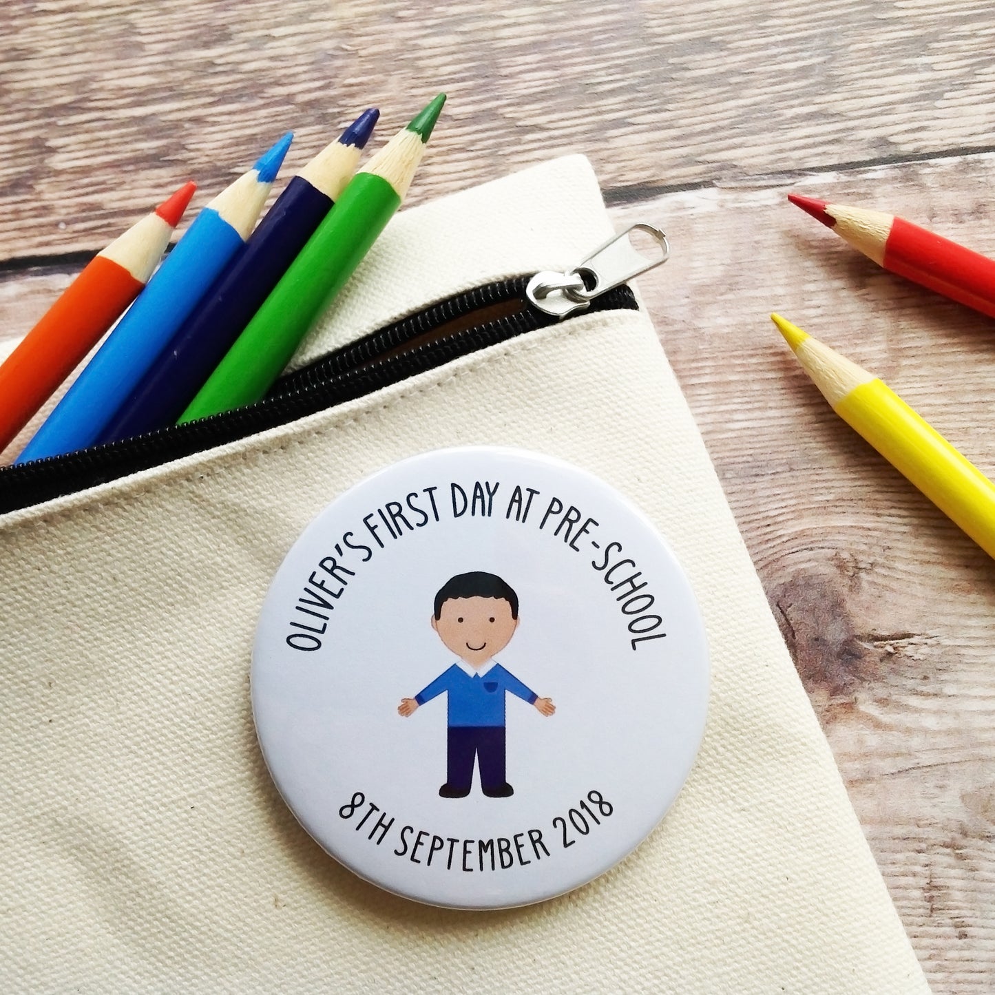 First Day At Pre-School Badge or Keyring
