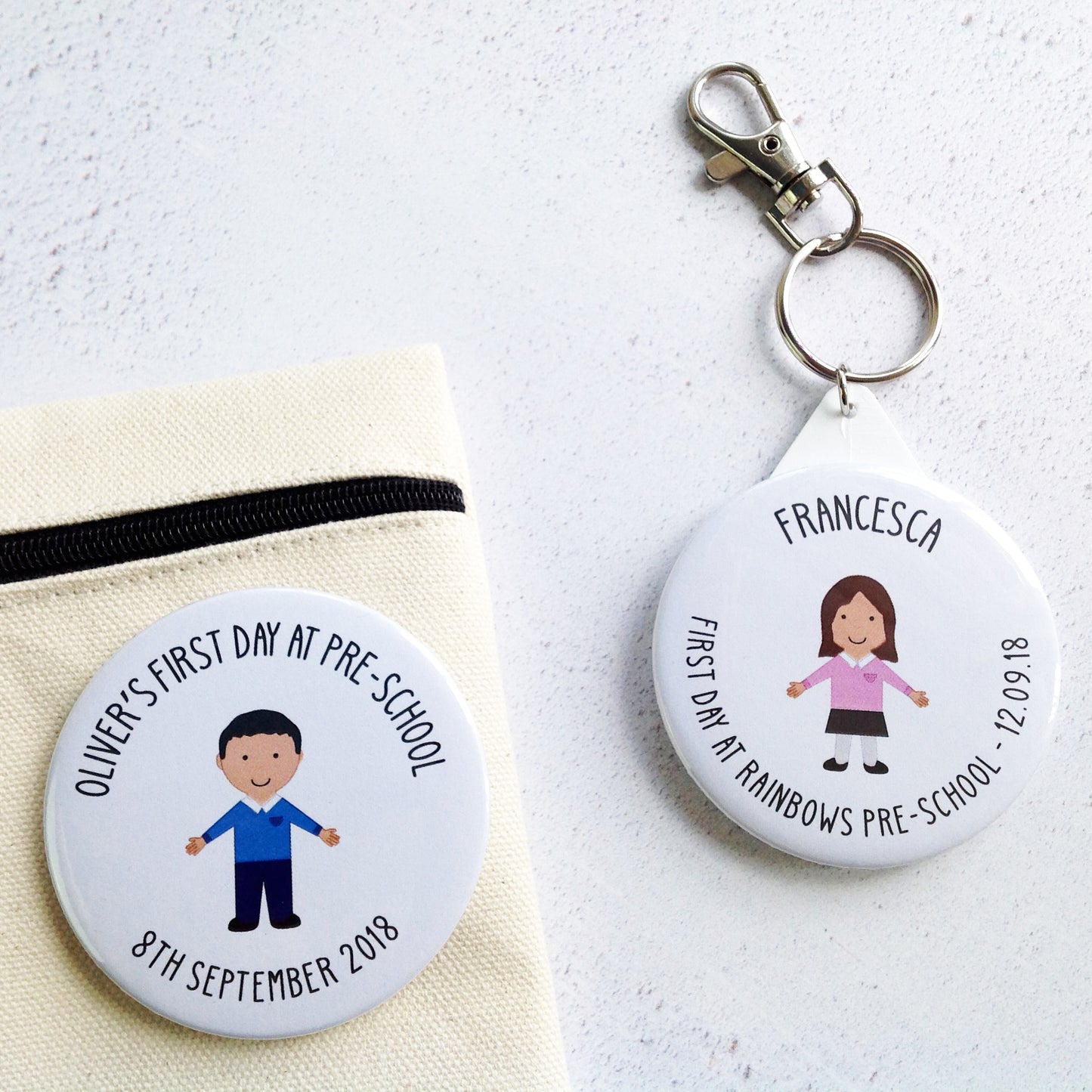 First Day At Pre-School Badge or Keyring