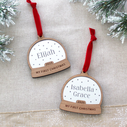 My First Christmas Personalised Name Snow Globe Style Bauble
