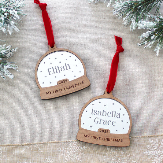 My First Christmas Personalised Name Snow Globe Style Bauble