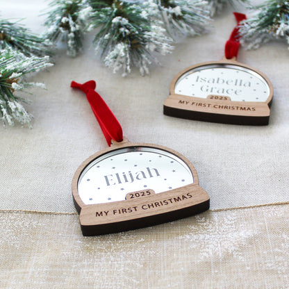 My First Christmas Personalised Name Snow Globe Style Bauble