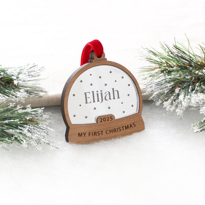 My First Christmas Personalised Name Snow Globe Style Bauble