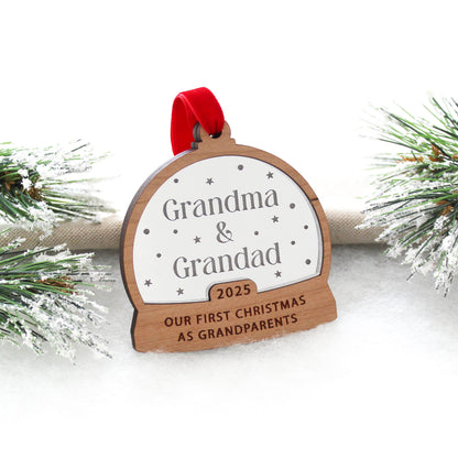 First Christmas As Grandparents Personalised Name Snow Globe Style Bauble