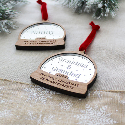 First Christmas As Grandparents Personalised Name Snow Globe Style Bauble