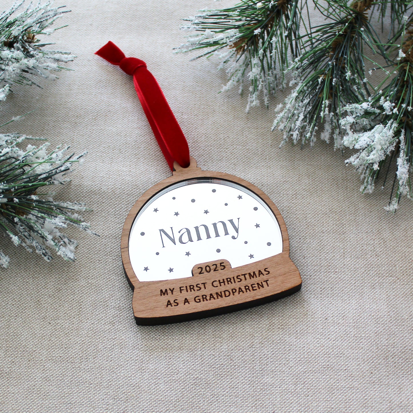First Christmas As Grandparents Personalised Name Snow Globe Style Bauble