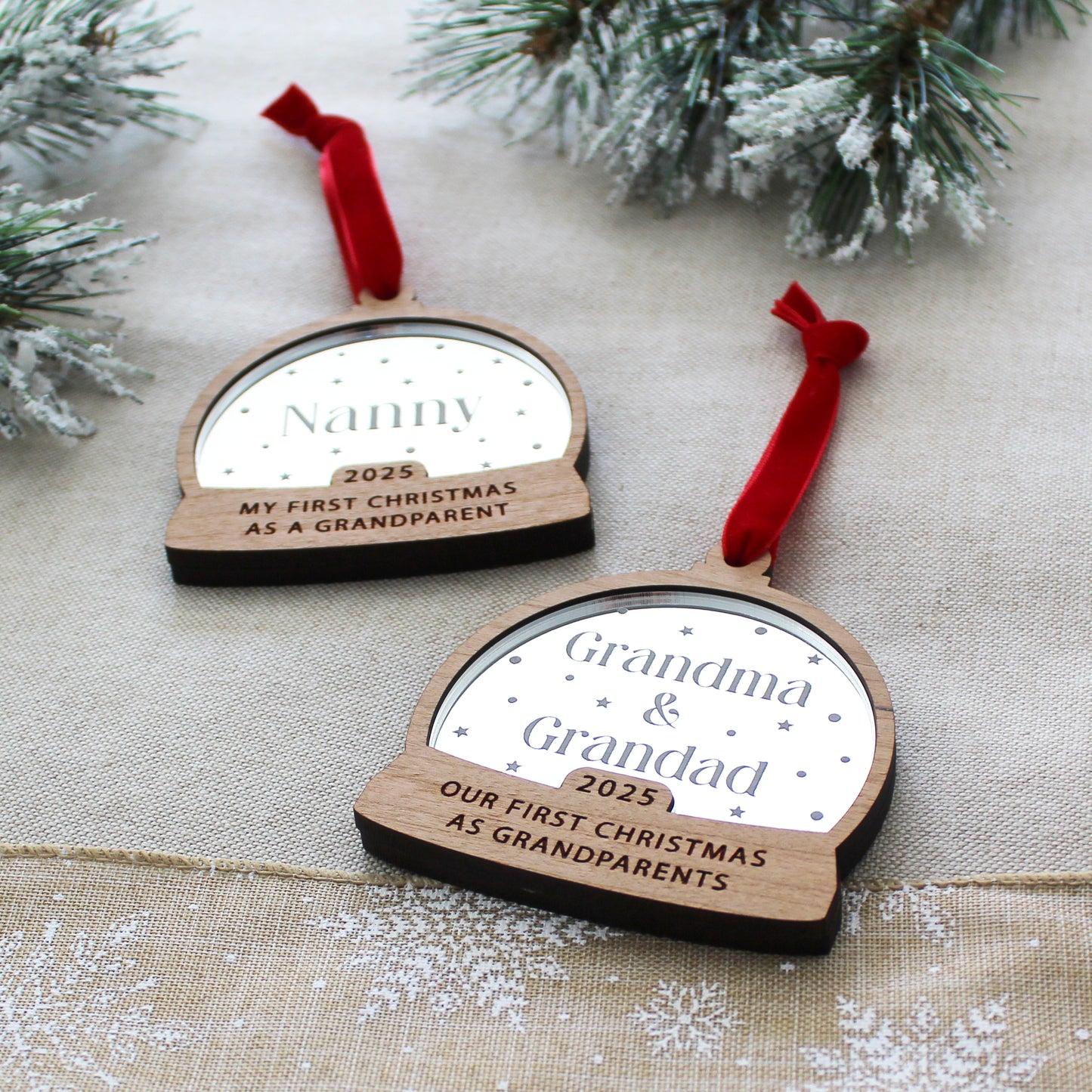 First Christmas As Grandparents Personalised Name Snow Globe Style Bauble