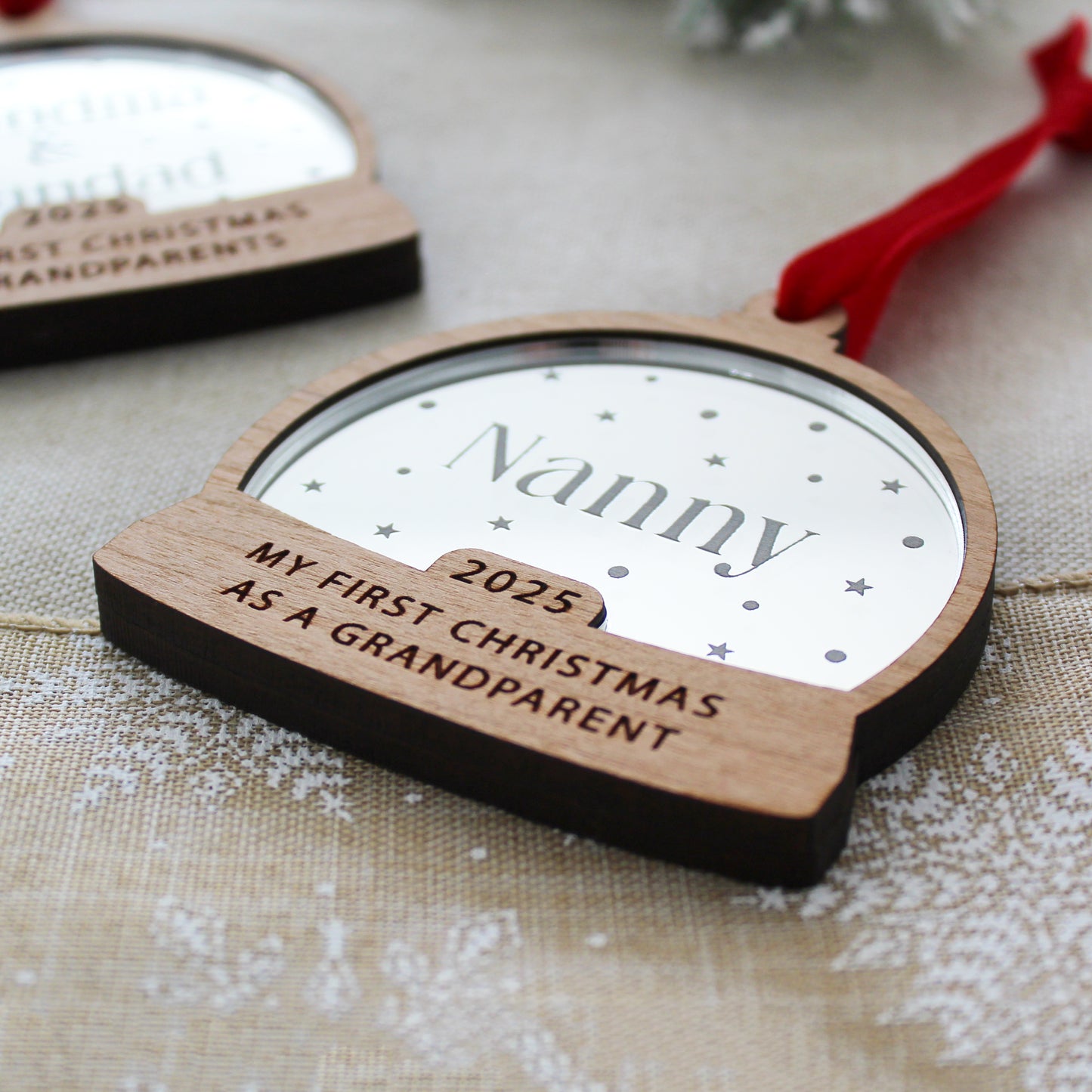 First Christmas As Grandparents Personalised Name Snow Globe Style Bauble
