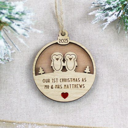 Our First Christmas Married Personalised Wooden Decoration