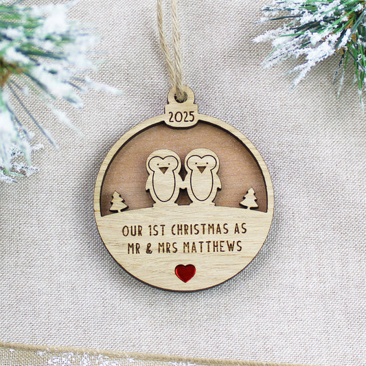 Our First Christmas Married Personalised Wooden Decoration