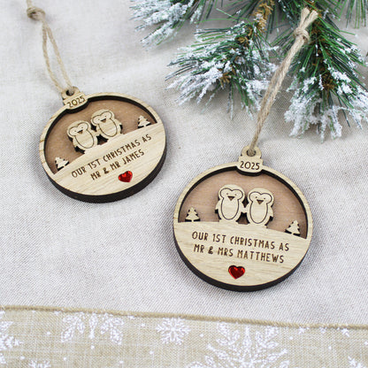 Our First Christmas Married Personalised Wooden Decoration