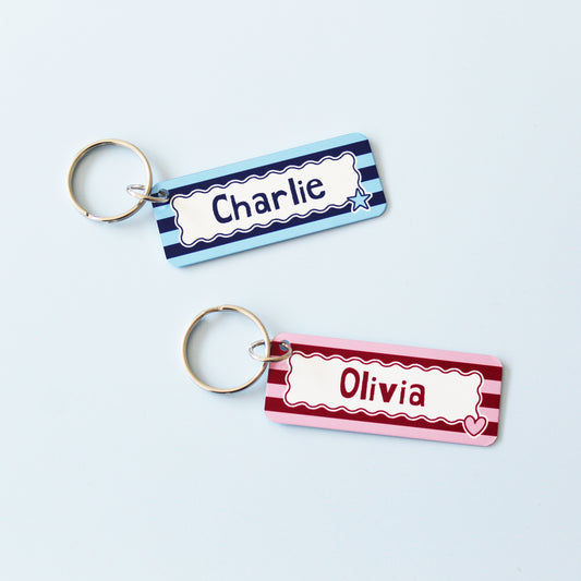 Stripes Personalised Name Keyring