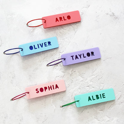 Two Tone Rectangle Personalised Name Bag Tag
