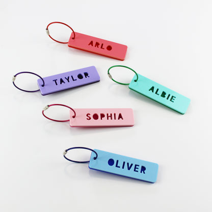Two Tone Rectangle Personalised Name Bag Tag