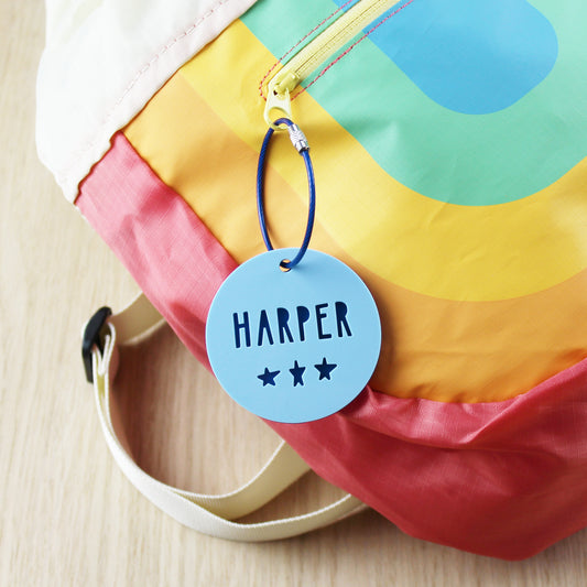 Two Tone Round Personalised Name School Bag Tag