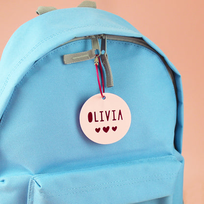 Two Tone Round Personalised Name School Bag Tag