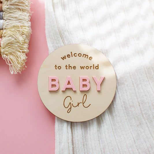 Welcome To The World Baby Girl Announcement Disc