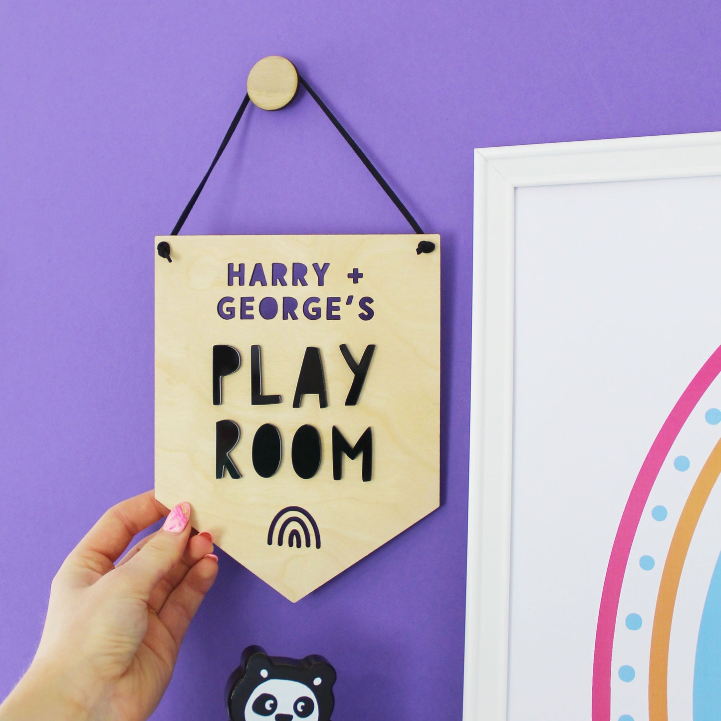 Personalised Monochrome Play Room Wooden Flag