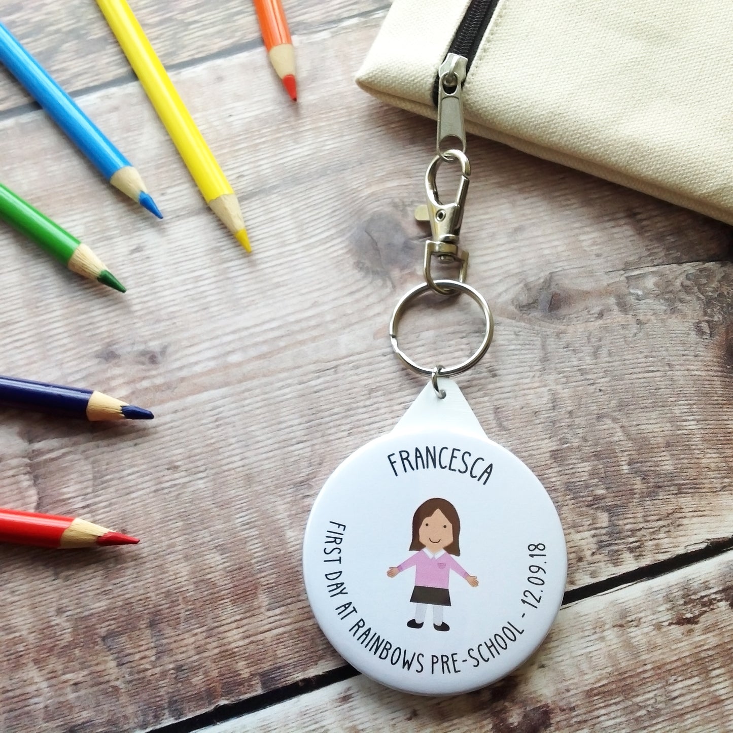 First Day At Pre-School Badge or Keyring